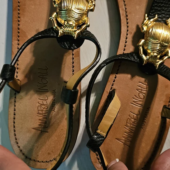 Annabel Ingall Black Sandals with Gold Beetle Detail - Picture 3 of 5